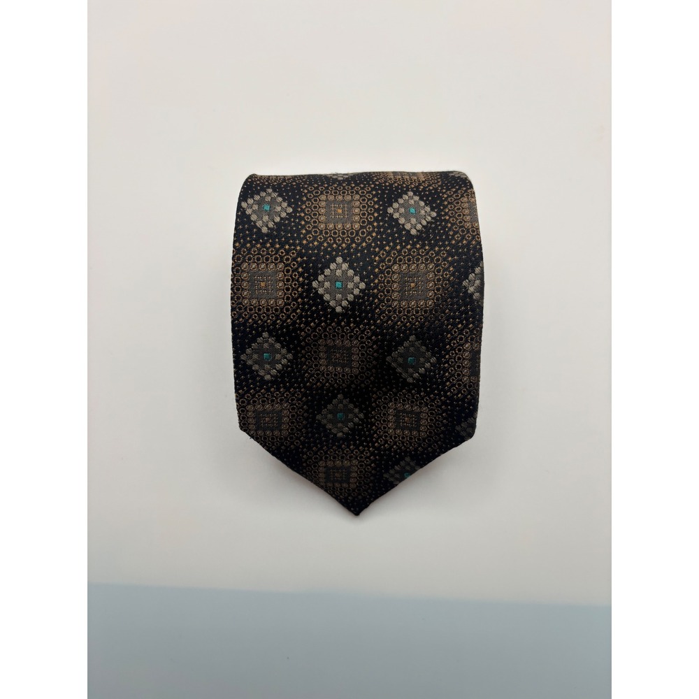 Enrico Coveri Mens Silk Tie Geometric Medallion Brown Teal Woven Made in Italy